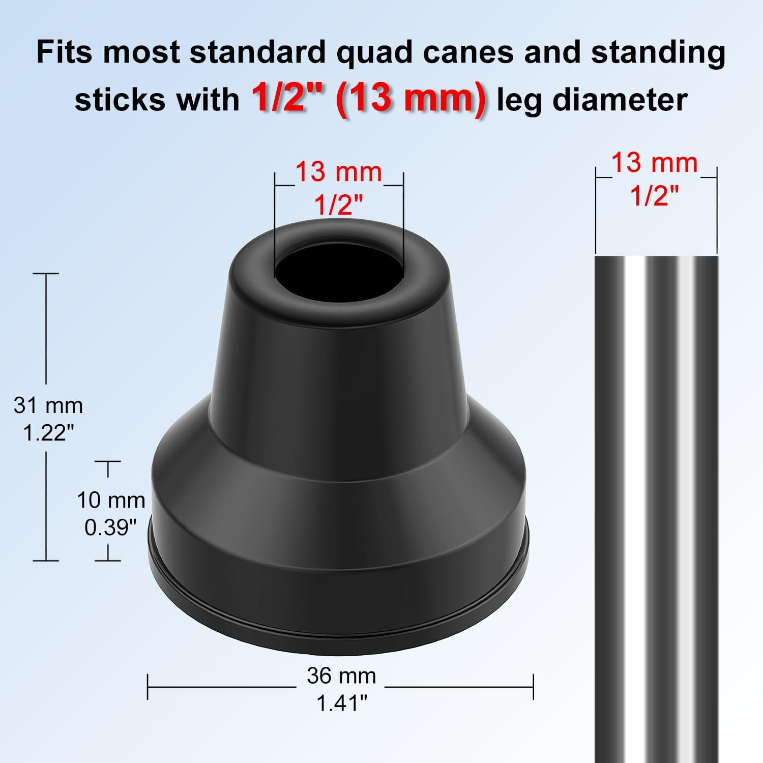 Quad Cane Tips (Set of 12), Rubber Heavy Duty Non-Slip Extreme Grip Cane Replace