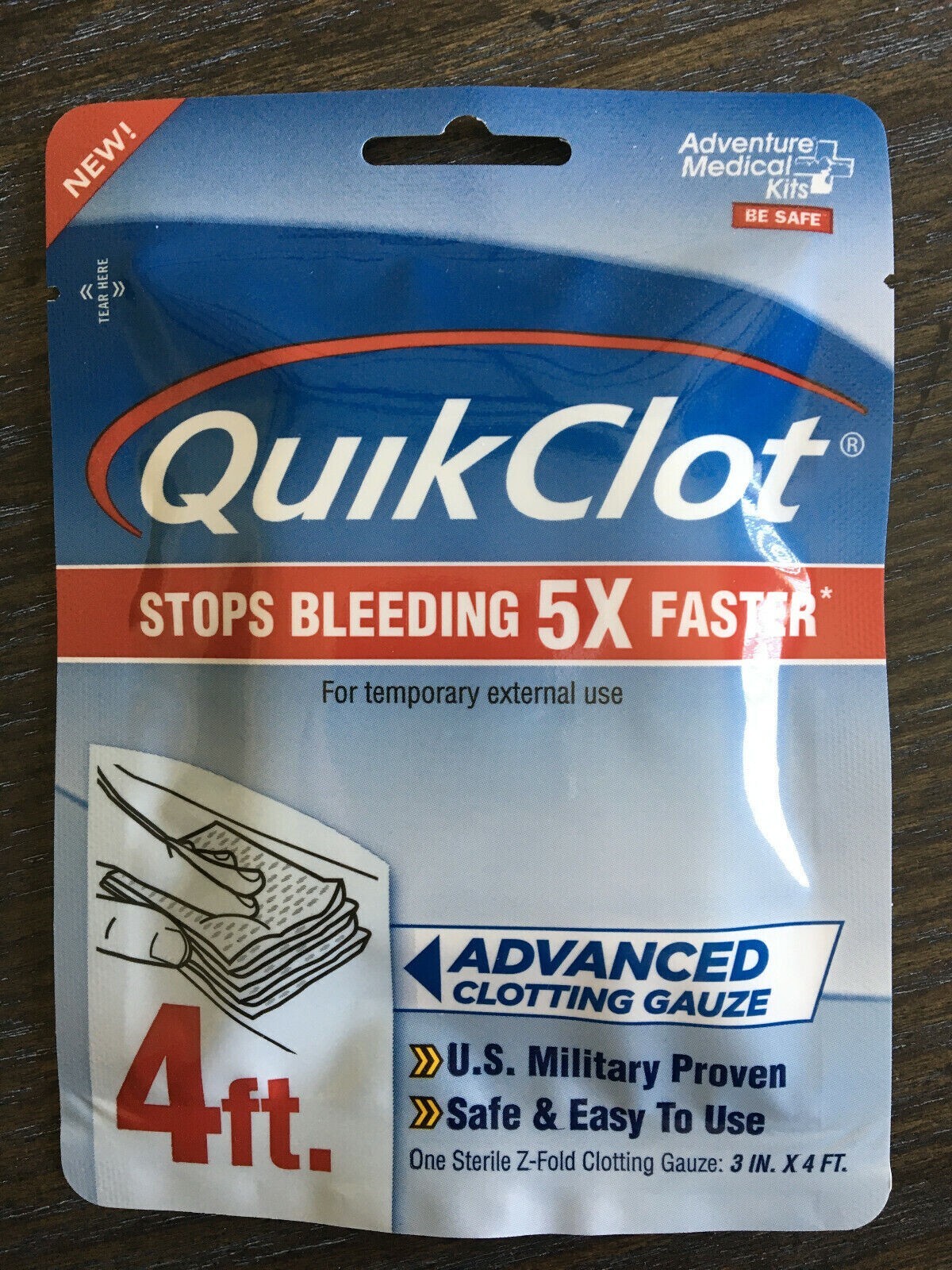 QuikClot® Clotting GAUZE 3 in X 4 yds Trauma Bleeding Control NEW SEALED