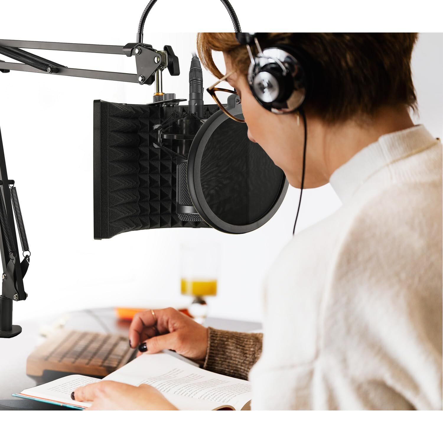 Microphone Isolation Shield with Mic Stand and Pop Filter Foldable Sound Shie...