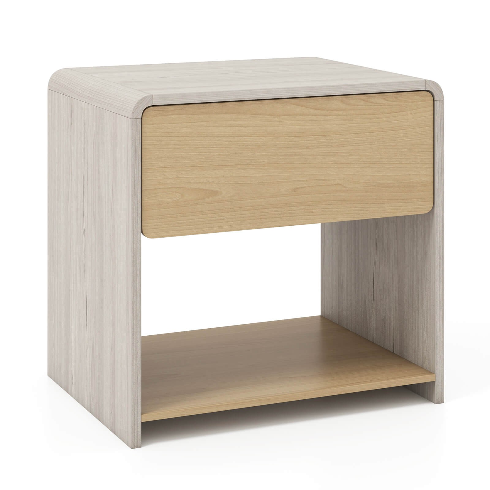 Modern Style Nightstand 2-Tier Sofa Side Bedside Table w/ Drawer & Open Shelf