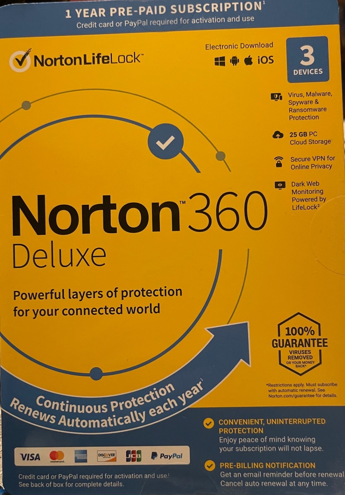 Norton 360 Deluxe for 3 Devices/1 Year - includes Norton LifeLock