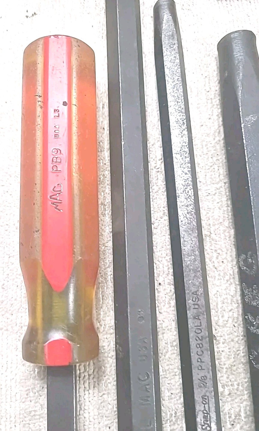 Snap-On & Mac Tools Punch and Chisel, Holder, Prybar, 6 Tool Lot USA MADE TOOLS