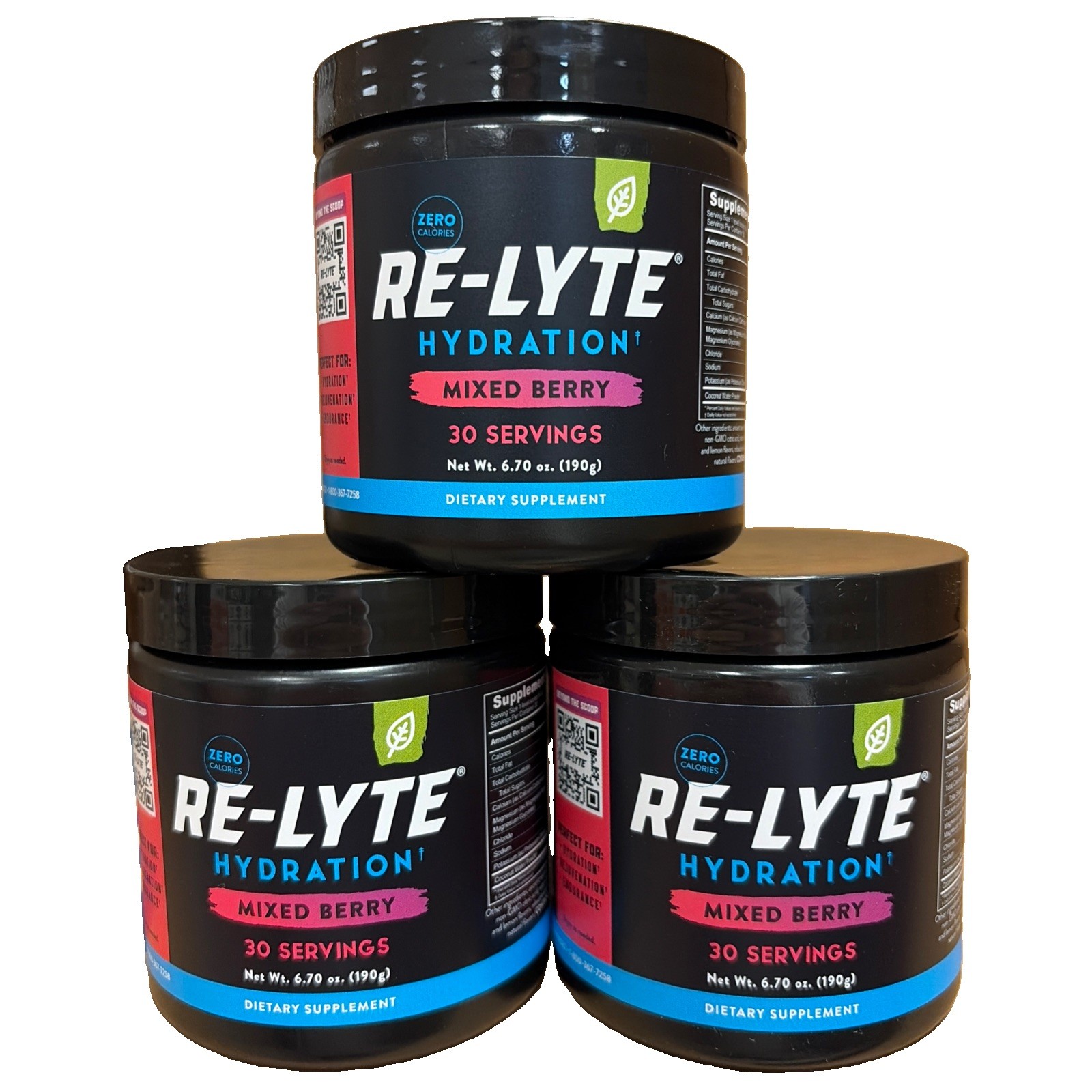 3-PACK Redmond Re-Lyte Hydration Mixed Berry 6.7oz Each - 90 Servings Total