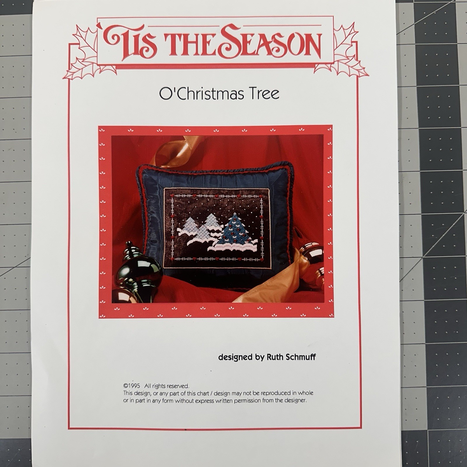 Ruth Schmuff O’ CHRISTMAS TREE Needlepoint Pattern Guide & Embellishments