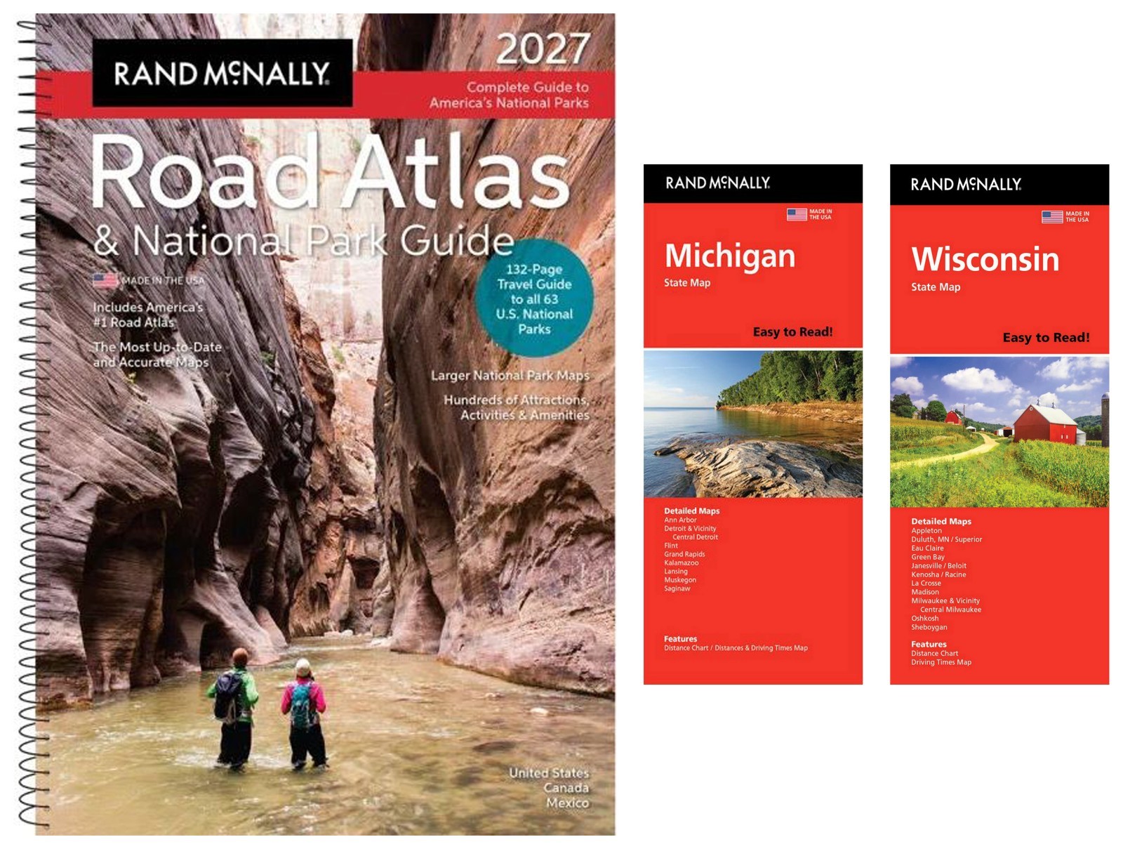 Rand McNally 2027 Road Atlas & National Park Guide + Easy-to-Read MI & WI Maps