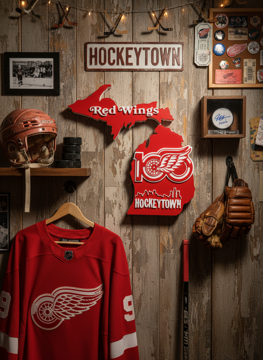 Detroit Red Wings 100th Anniversary Michigan Wall Art – Hockeytown 3D Sign