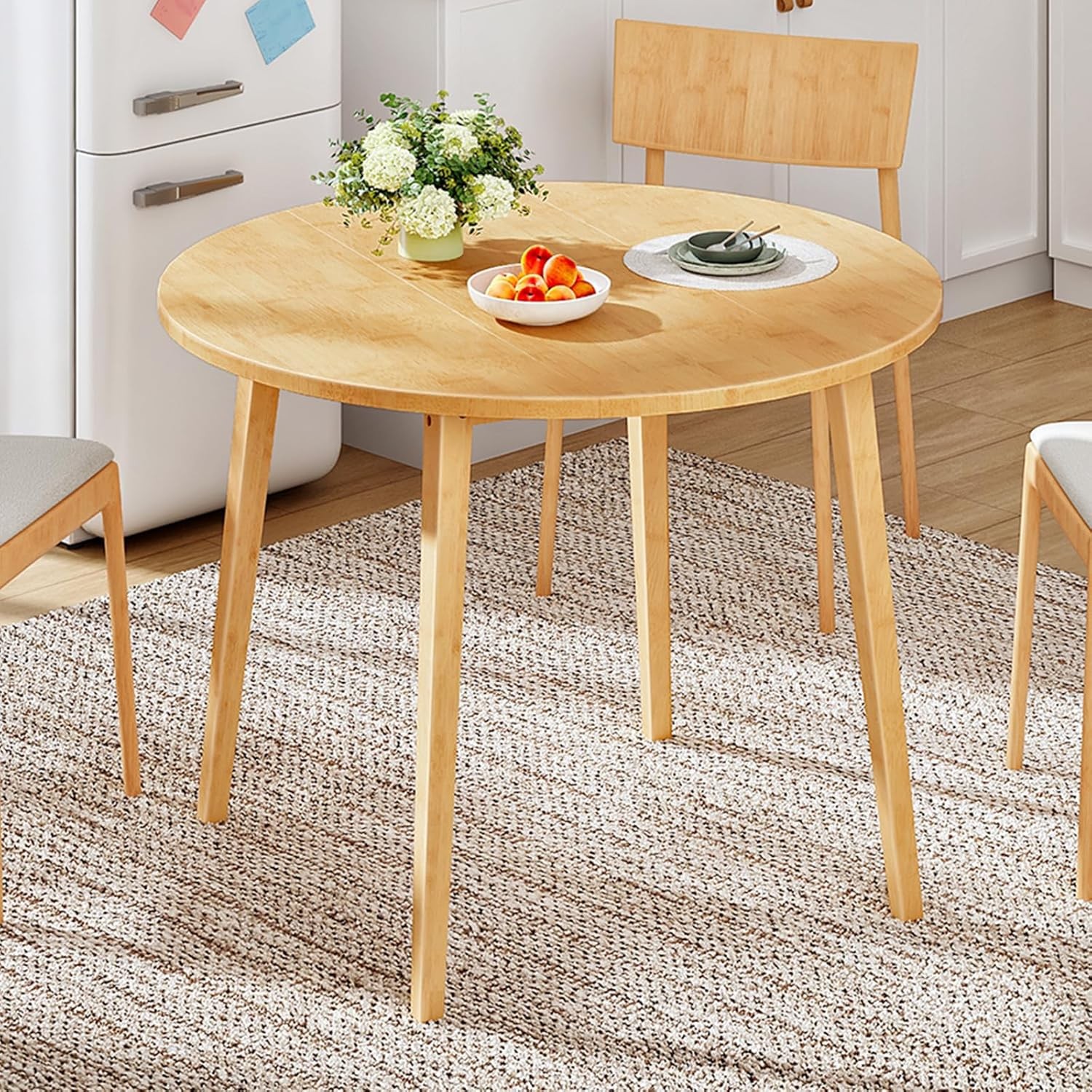 Bamboo Dining Table Round Dining Table 35.4" Kitchen Table for Small Space