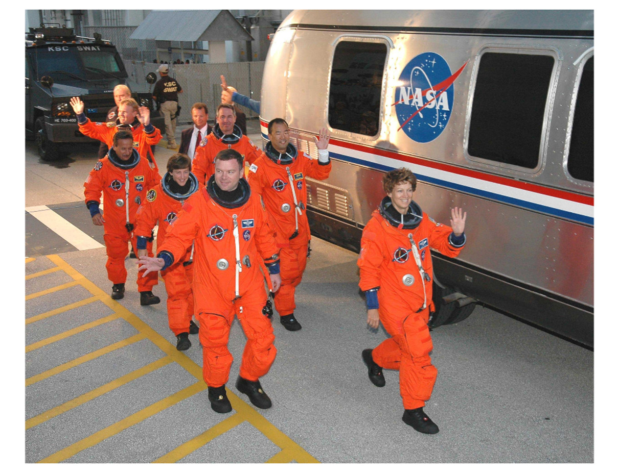NASA Discovery Crew Heads For The Transport Bus - 8x10 Photo On 8.5" x 11"