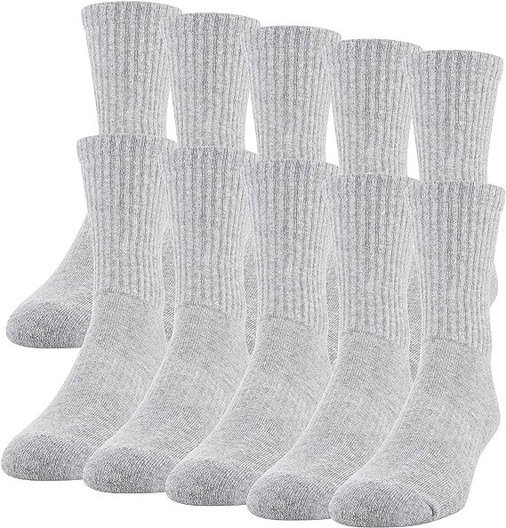 3-12 Pairs For Mens Gray Sports Athletic Work Crew Socks Cotton Size 9-11 10-13