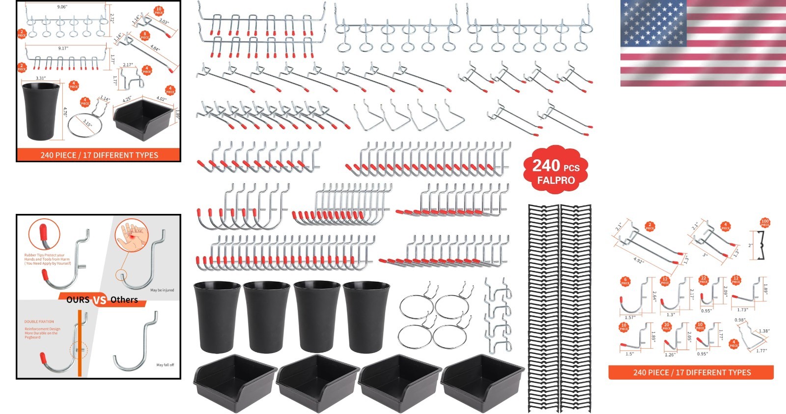 240PCS Pegboard Hooks & Accessories Kit for Ultimate Tool Organization