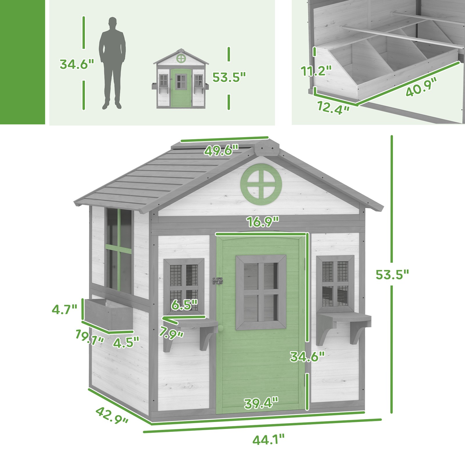Chicken Coop, Wooden Hen House Outdoor Playhouse for 2-4 Chickens