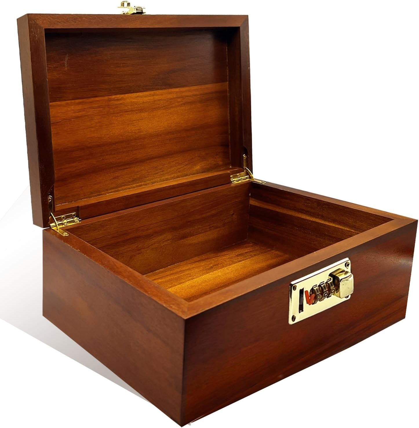 Large Wooden Storage Box with Hinged Lid & Combination Lock Keepsake Chest