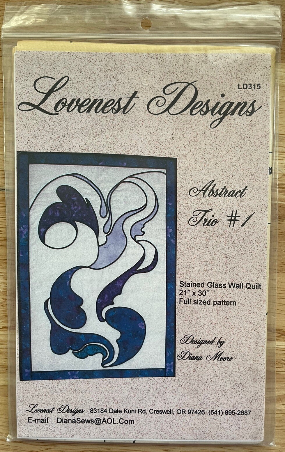 Lovenest Designs Stained Glass Wall Quilt Pattern Abstract Trio #1 Diana Moore