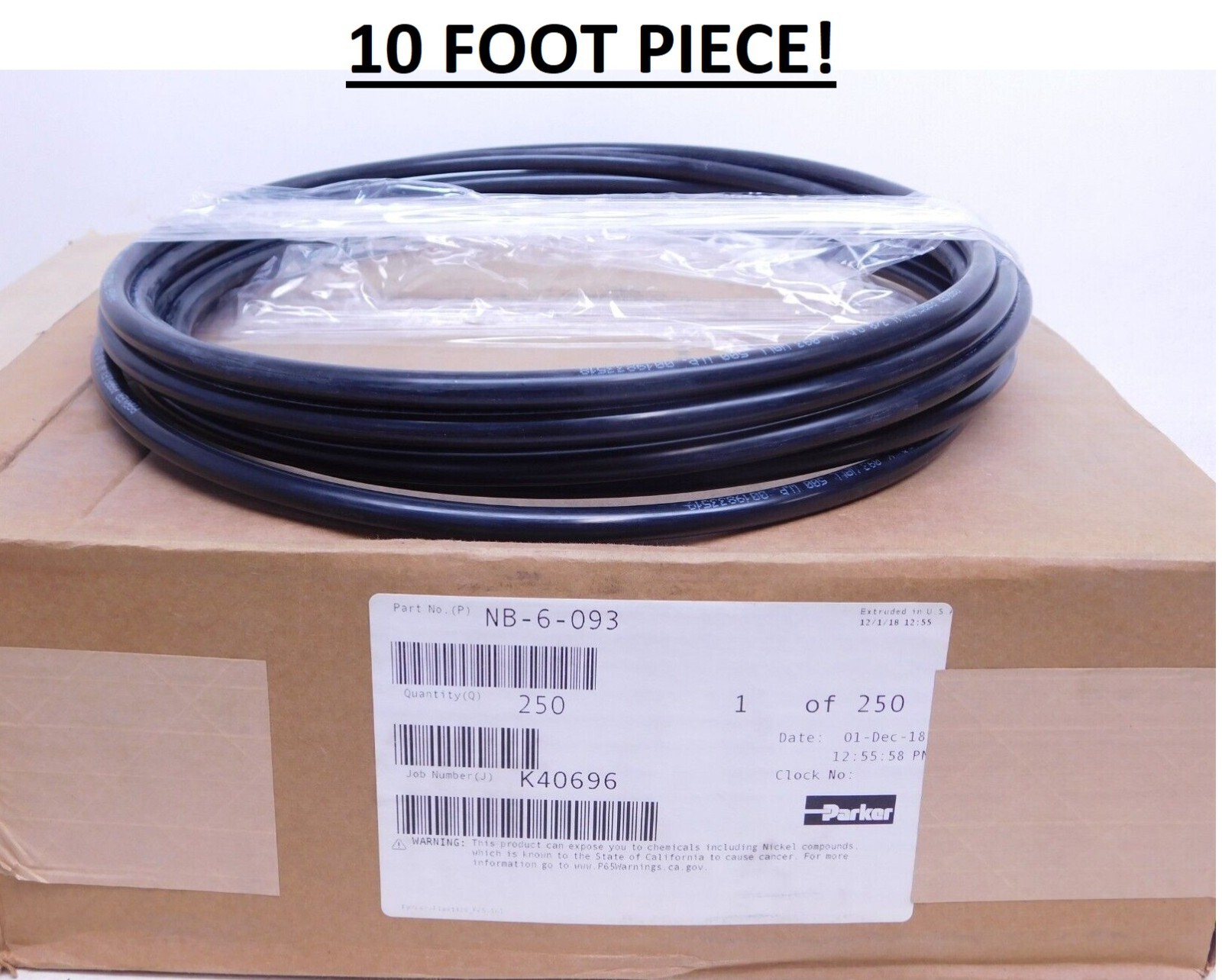 Parker NB-6-093 Parflex 3/8" OD X 10'(foot) BLACK Nylon Tubing 500 PSI Pneumatic