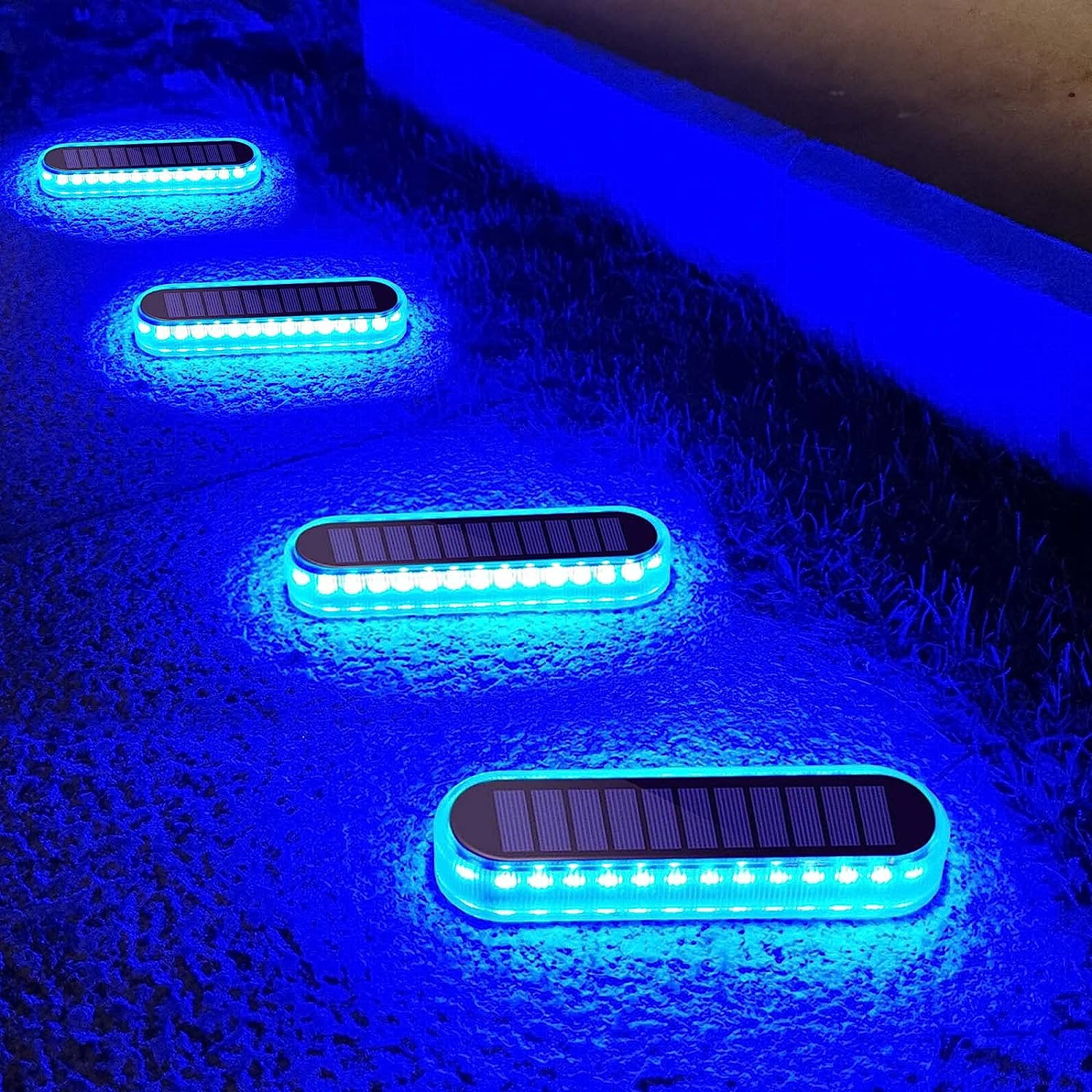 Solar Dock Lights Marine 4-Pack - Solar Powered Blue LED Deck & Step Lights, IP6