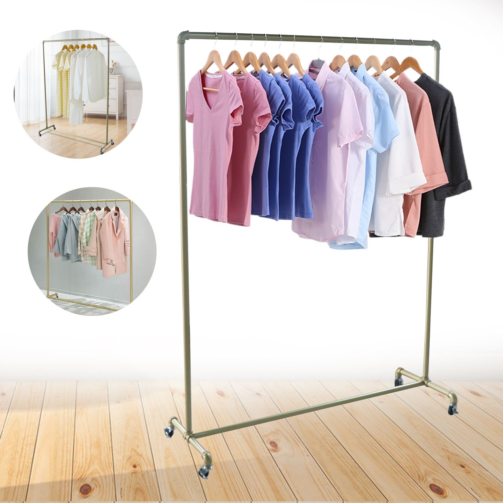 Heavy Duty Commercial Garment Rack Metal Rolling Clothing Shelf Retail Store New