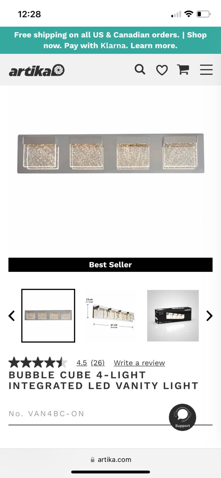 Artika Bubble Cube 4 23W LED Vanity Lighting - Chrome