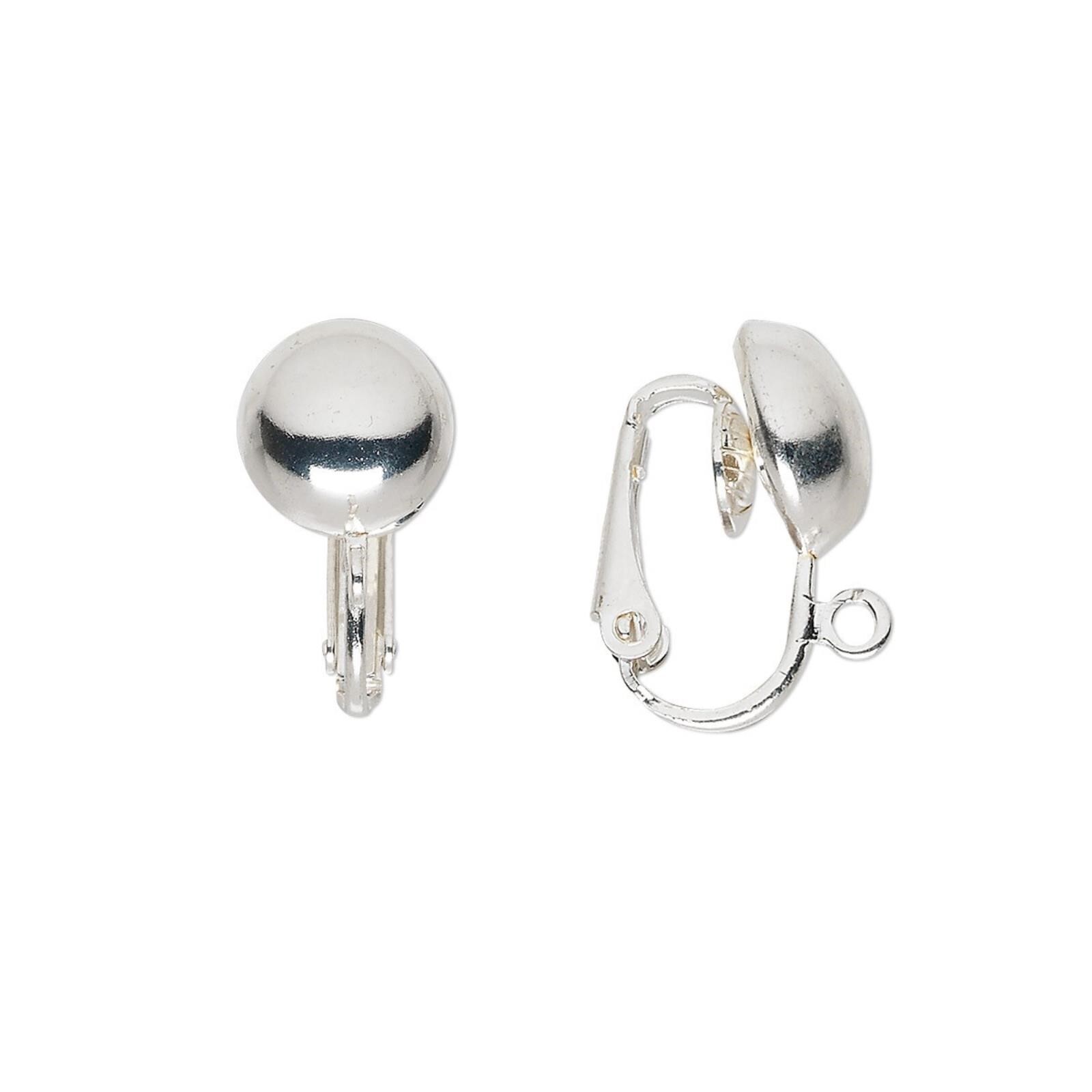 Clip On Earring Hooks Findings Silver Plated XL Large 10mm Half Ball 10 pcs