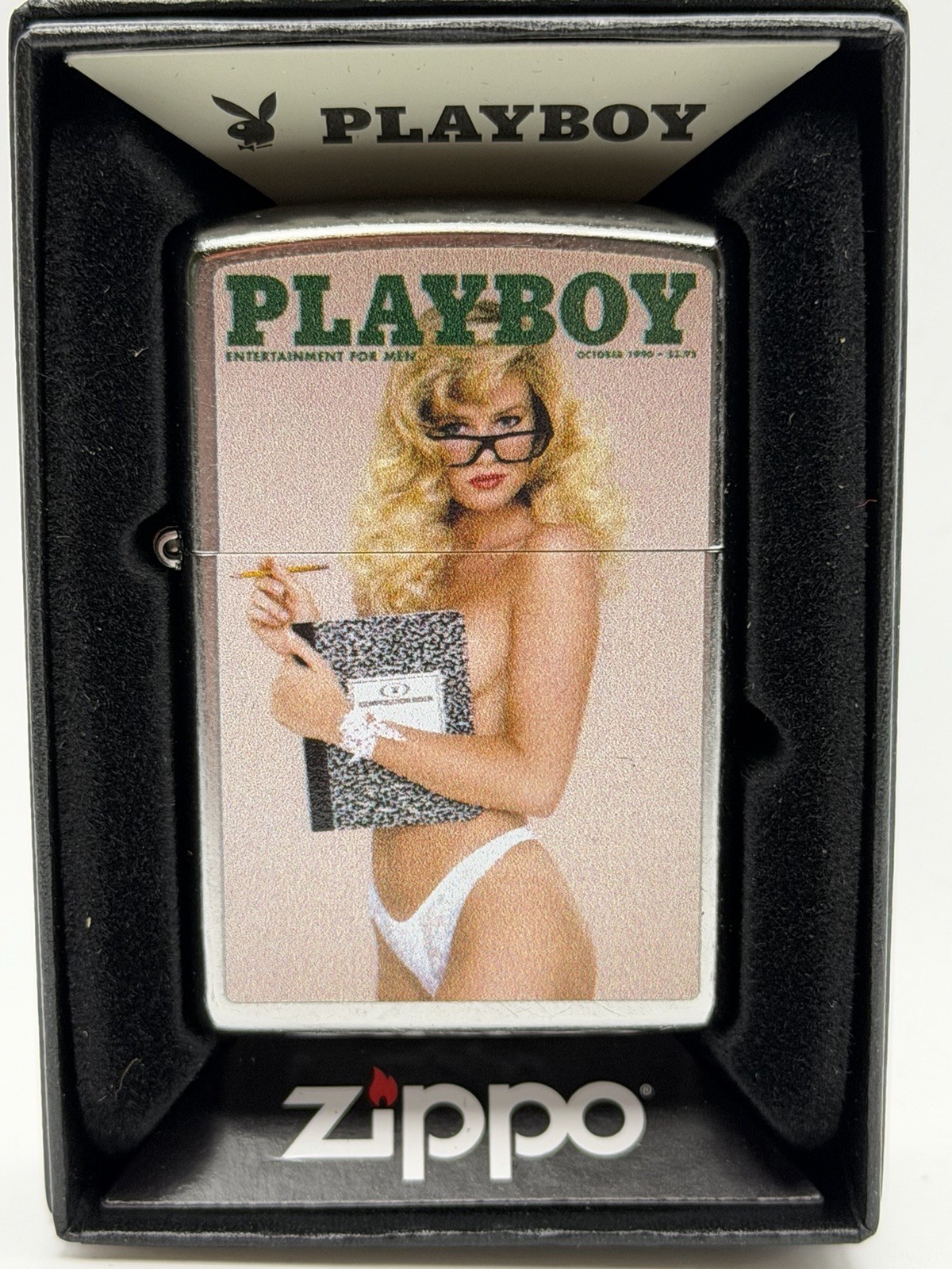 Vintage October 1990 Playboy Magazine Cover Zippo Lighter NEW In Box Rare Pinup