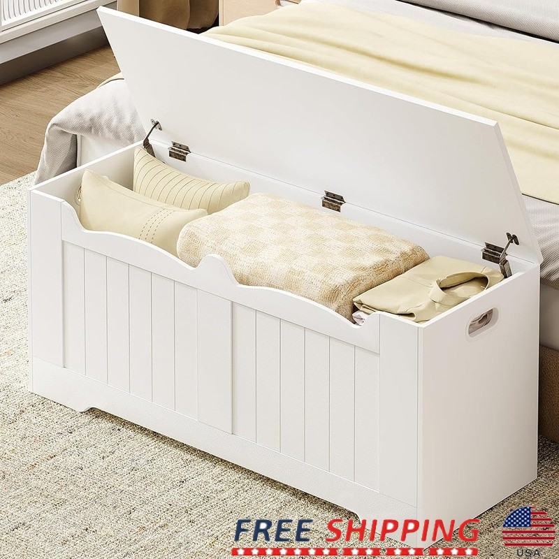 Large Storage Chest Wooden Bench Heavy Duty Safe Easy Assembly Stylish Design US