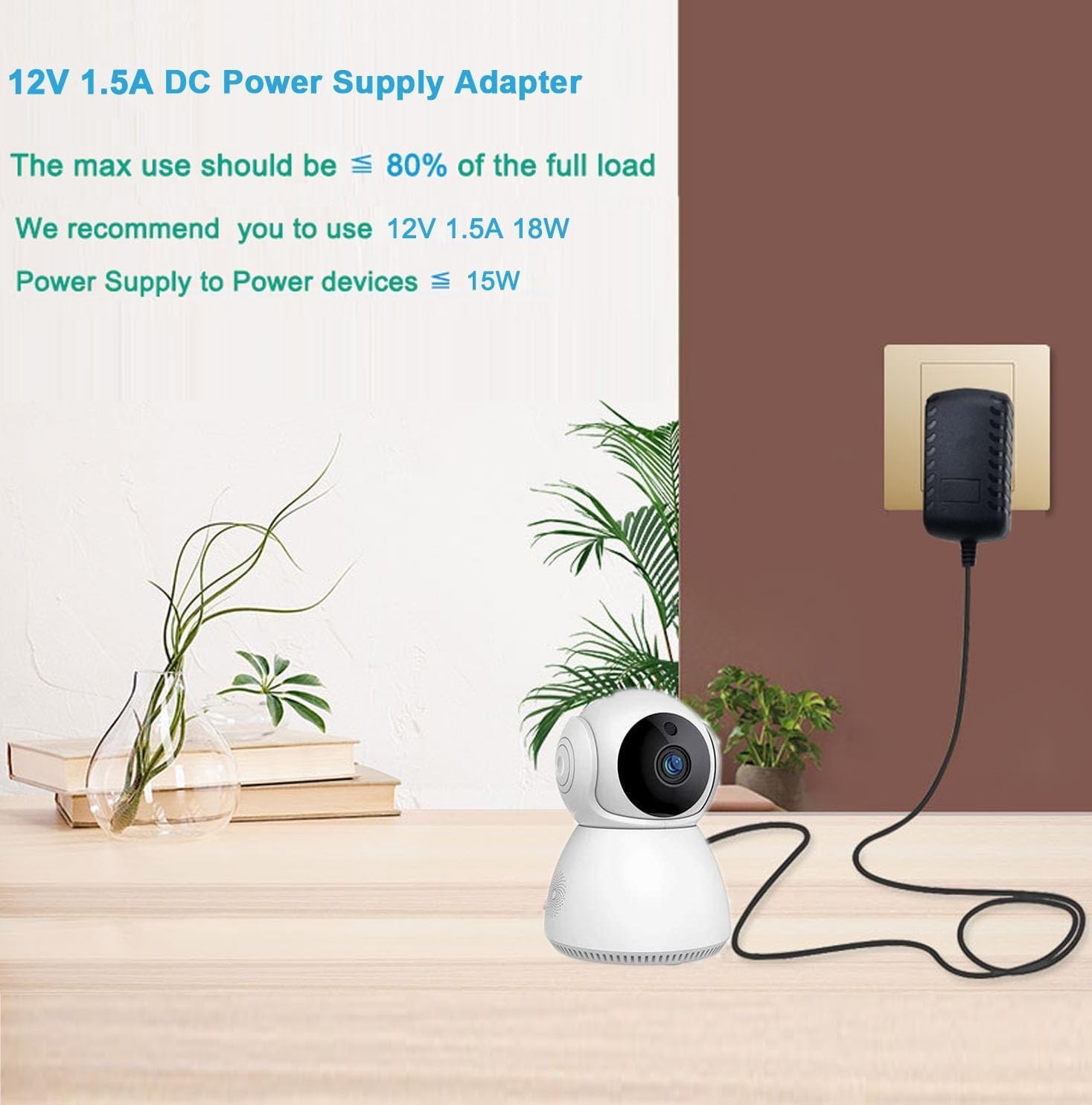 Compact 12V 1.5A Power Adapter for Models and CCTV - Safe Wall Mount Design