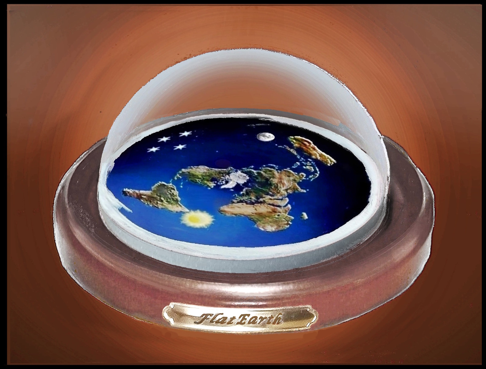 Flat Earth Map Dome Display Model - Sun Moon Stars