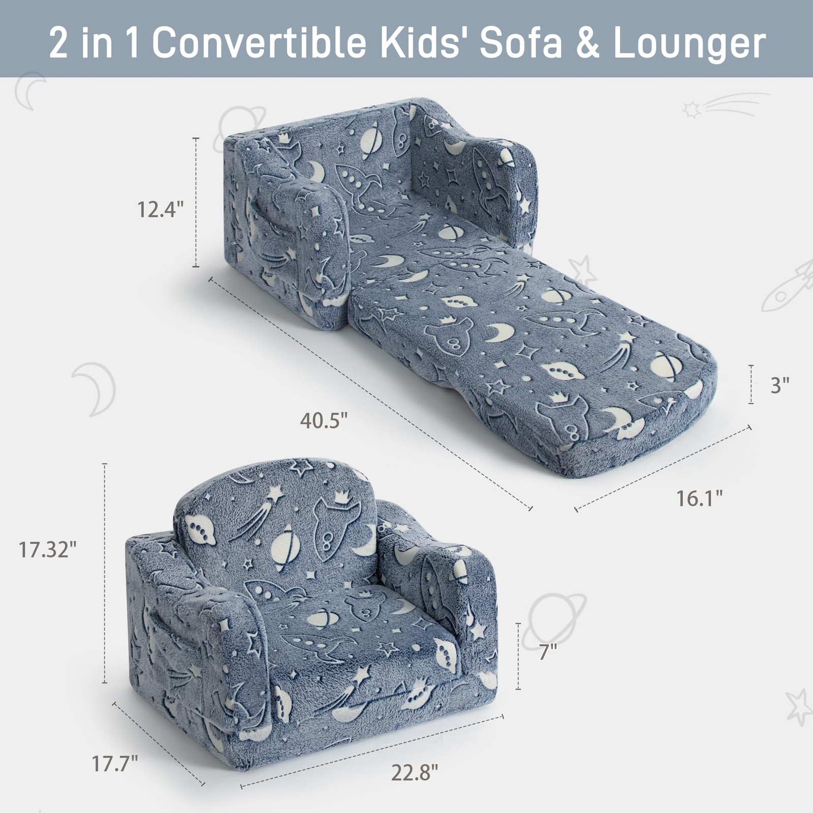 Thick Comfy Toddler Chair and Couch for Kids,2-in-1 Soft Plush Fold Out Sofa ...