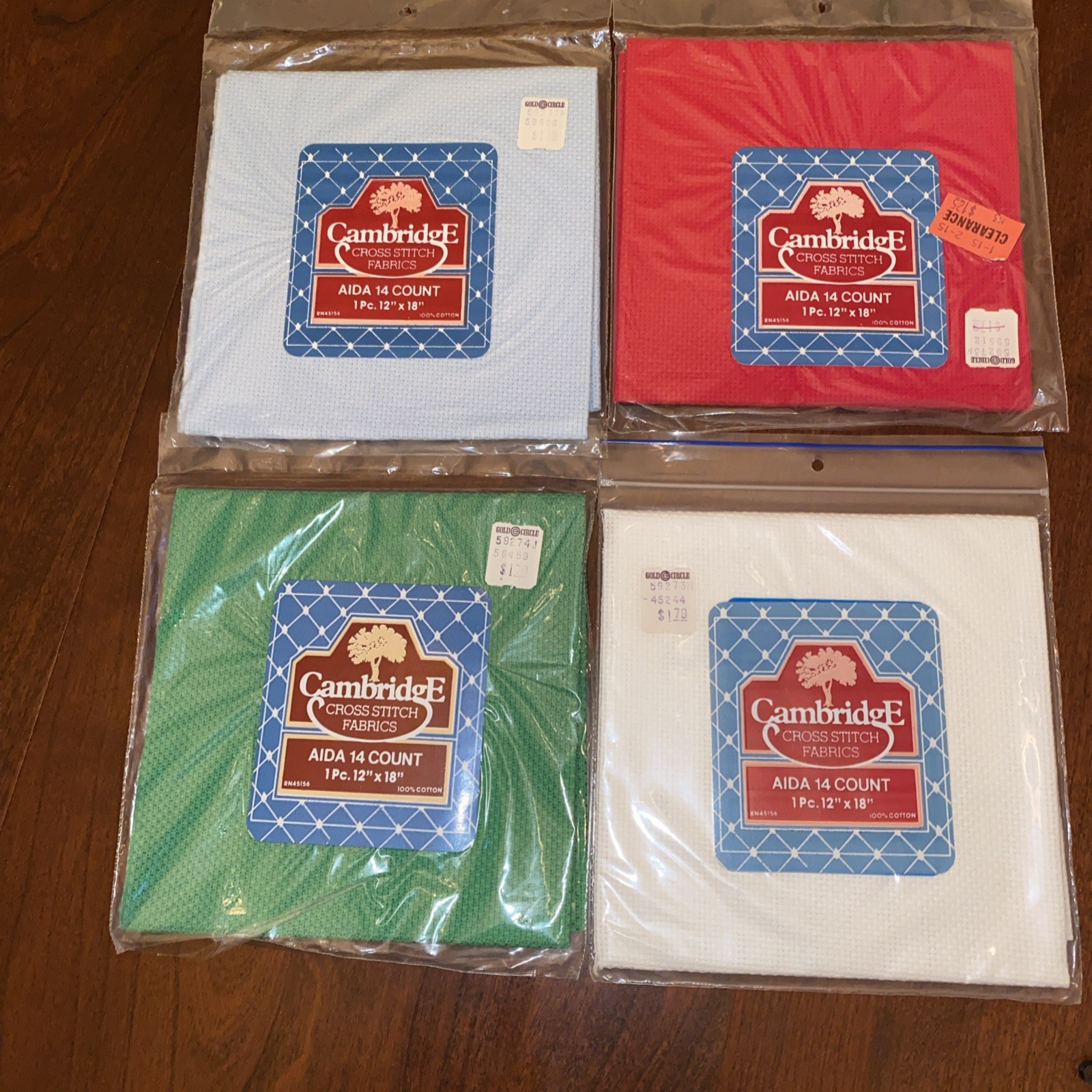 Cambridge Cross Stitch Fabrics - 14 ct Aida Green Blue White Red - 12x18