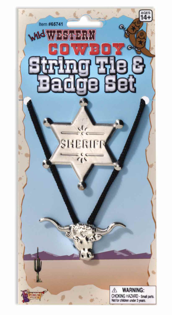 DELUXE WILD WESTERN COWBOY STRING BOLO TIE & SHERIFF BADGE SET 65741