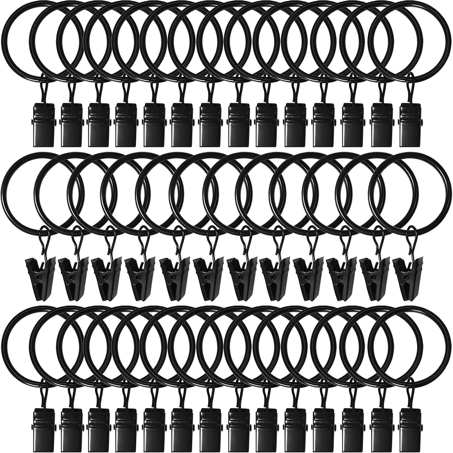 40 Pack Curtain Rings with Clips, Drapery Clips 1.26 I D 40 Pack, Black