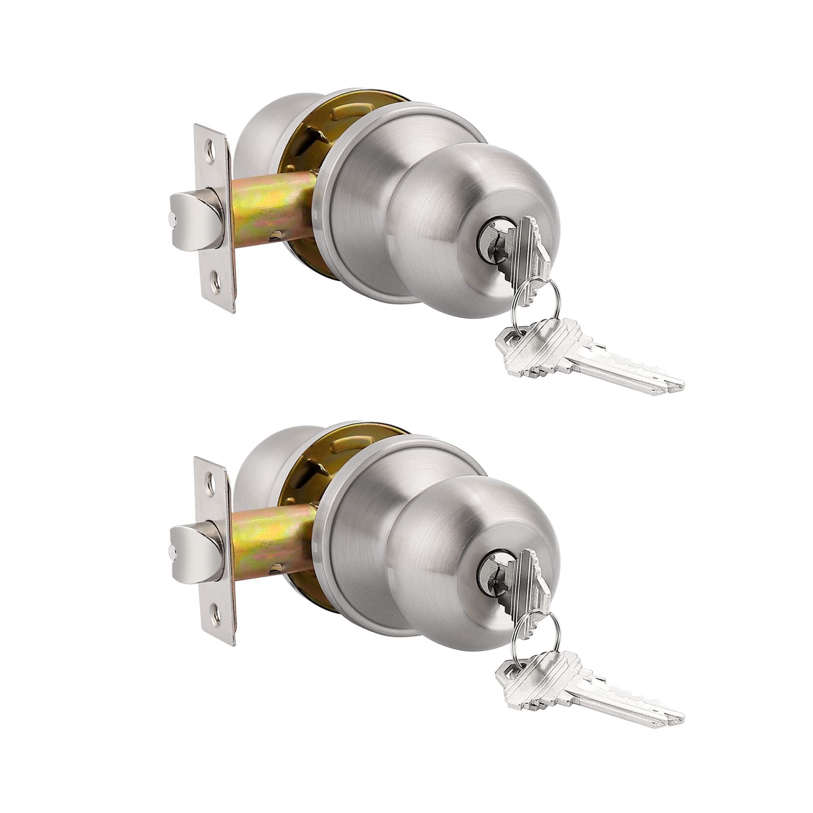Probrico (2 Pack Keyed Alike Door Knobs Combo Pack, Brushed Nickel Ball...