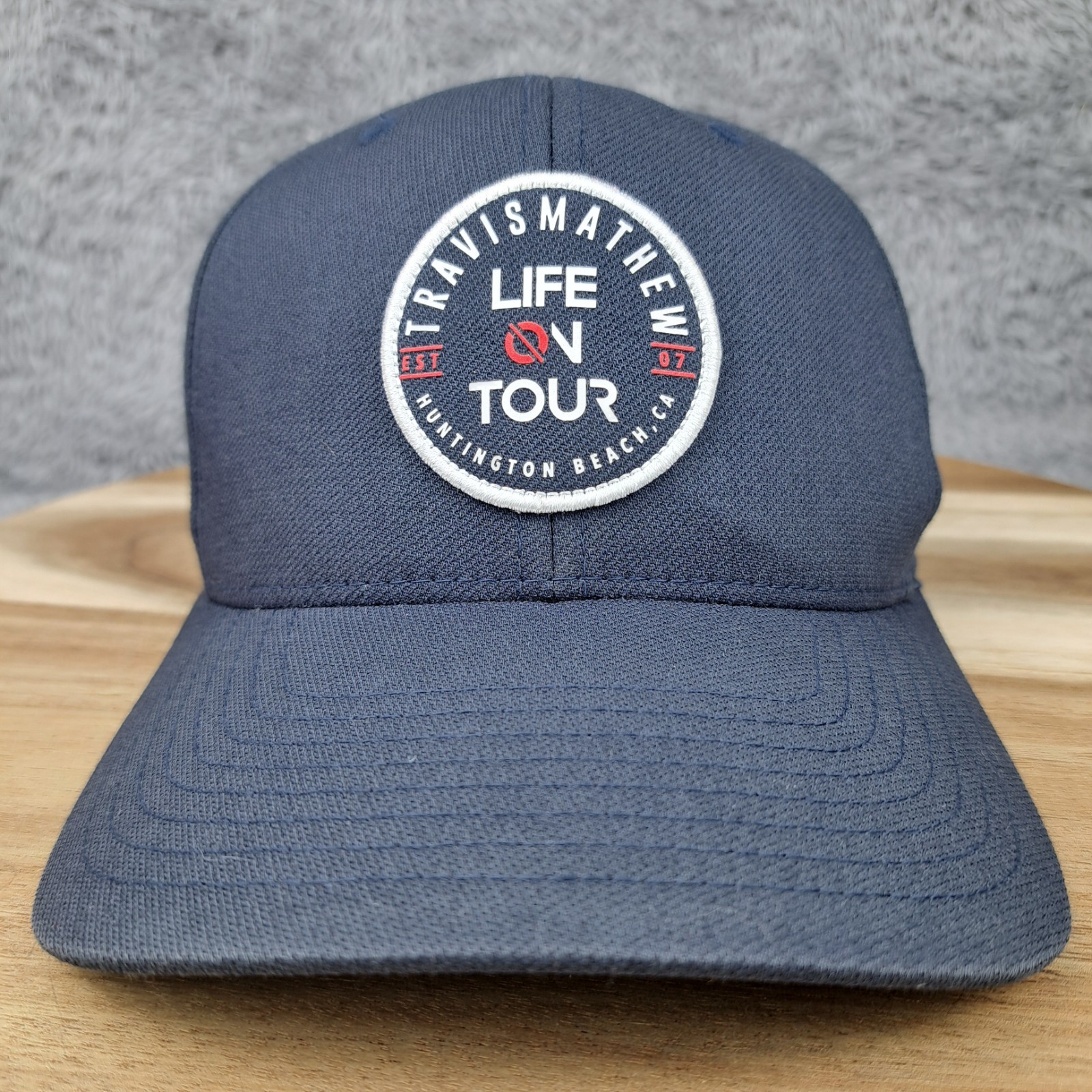 Travis Mathew Hat Cap Snap Back Blue Life On Tour Circle Logo Huntington Beach
