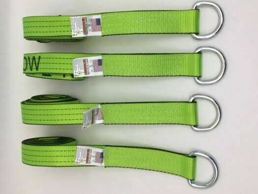 4 Pack of 2" x 100" Hi-VIZ Green TECNIC Webbing Lasso Straps with Wire D-Rings