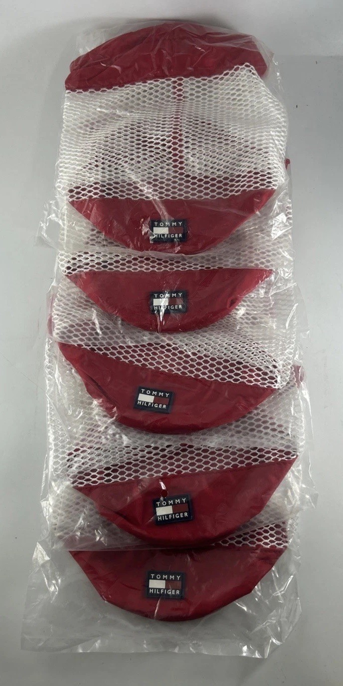 5 Vintage 90’s Tommy Hilfiger Drawstring Mesh Logo Bag Small Red NOS