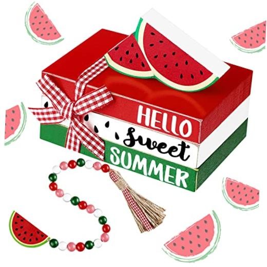 6 Pcs Watermelon Decorations for Home, Summer Watermelon Wooden Table Decor,