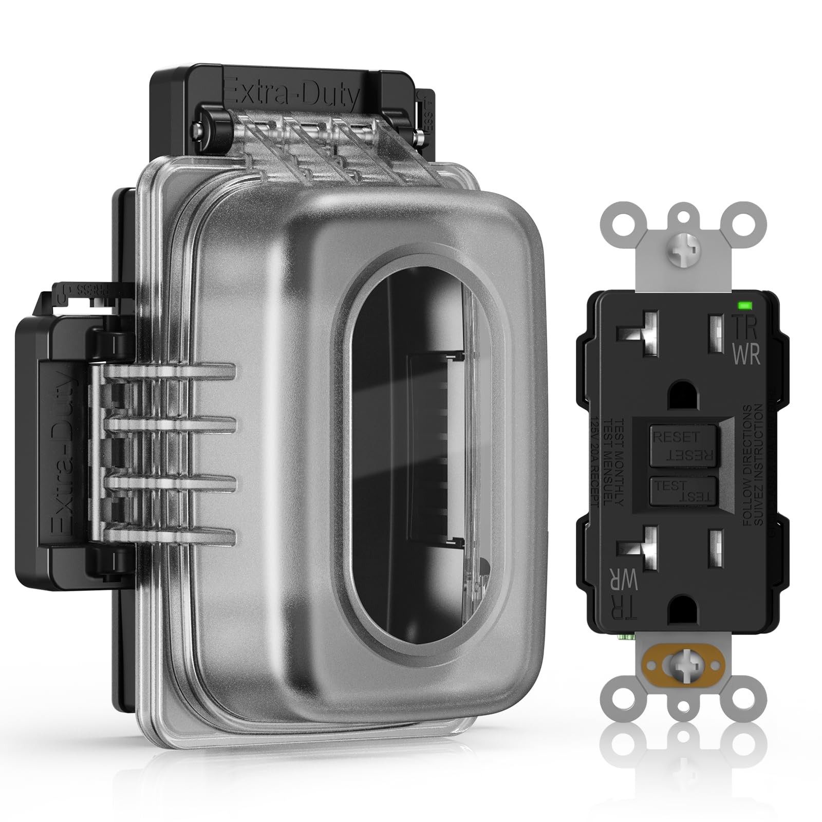 Outdoor GFCI Outlet with Extra-Duty in Use Cover, 20 Amp TRWR Self-Test GFI R...