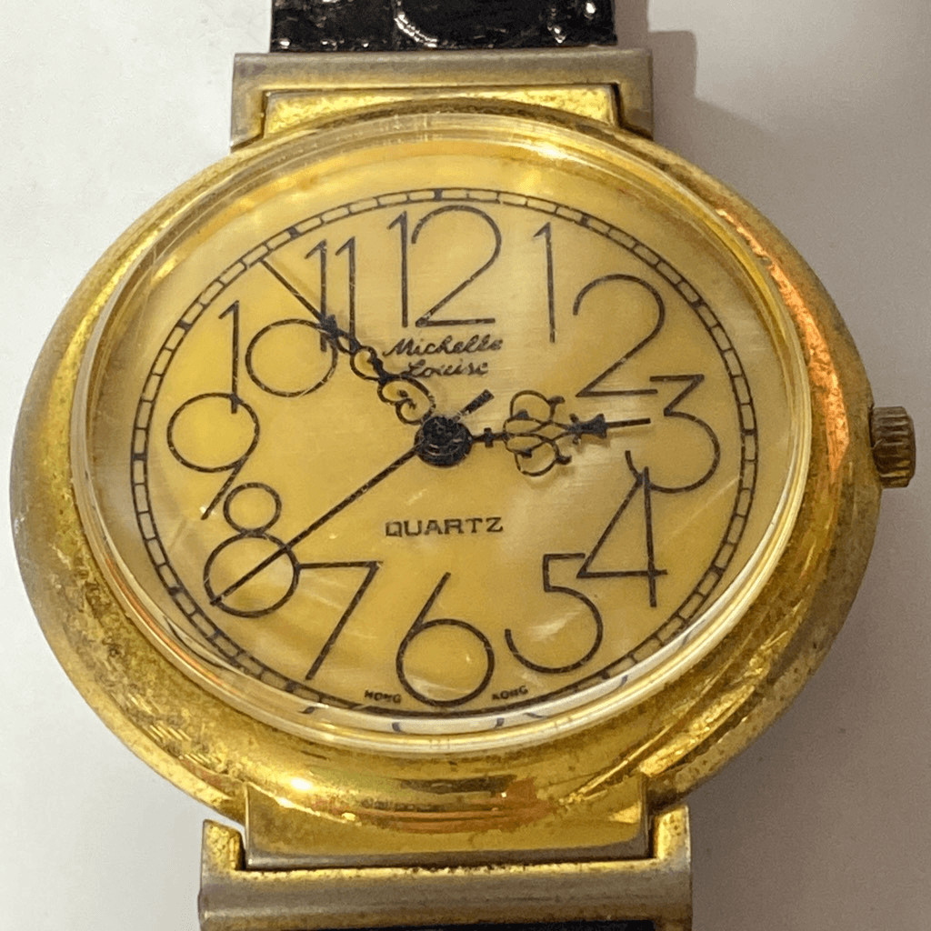 Michelle Louise Women's Gold Tone Black Leather Band Quartz Watch OS