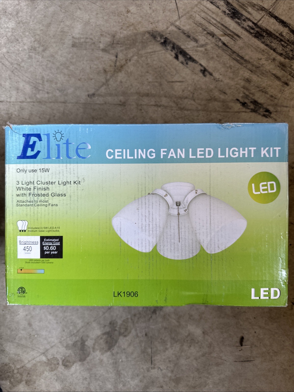 NEW Elite 3Light White Ceiling Fan LED Light Kit LK1907 Frosted