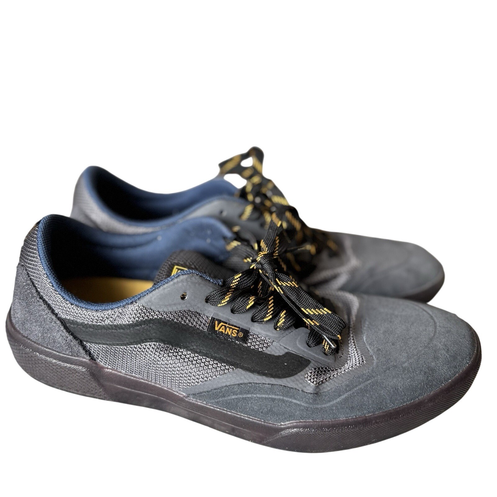 Vans AVE Pro Skate Shoes Men's Size 7.5 Grey Yellow Lace Up Sneakers Women's 9