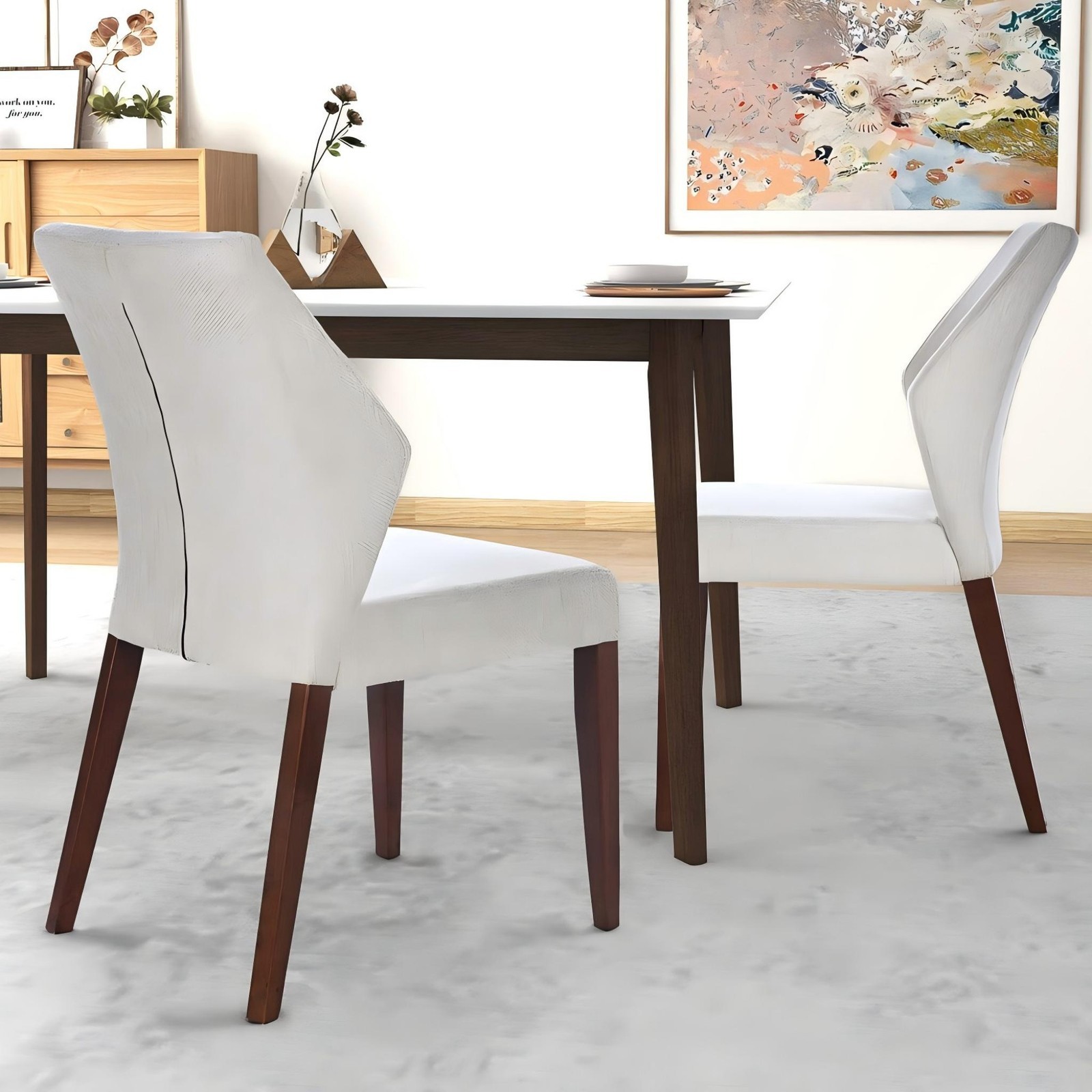 Set of 2 Light Grey Fabric Dining Chairs, Upholstered Side Chairs