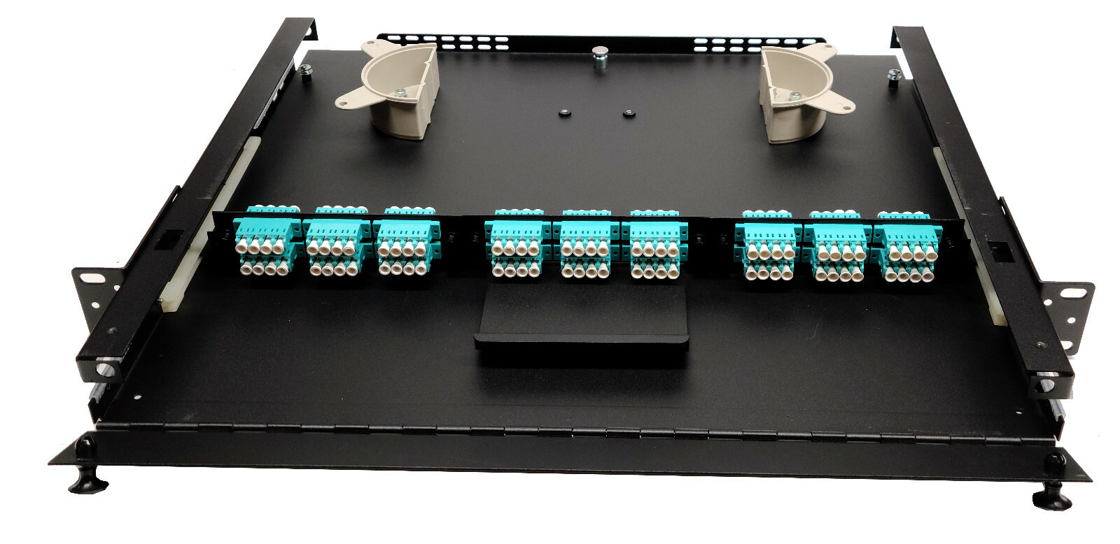 72 Fiber 1RU Rack Mount FDP Patch Only w/ 18 LC OM3/4 Aqua Quad Adapters