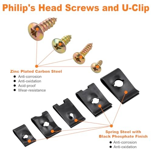 200Pcs Car U-Nuts Clips and Screw Assortment Kit, 11 Different Sizes