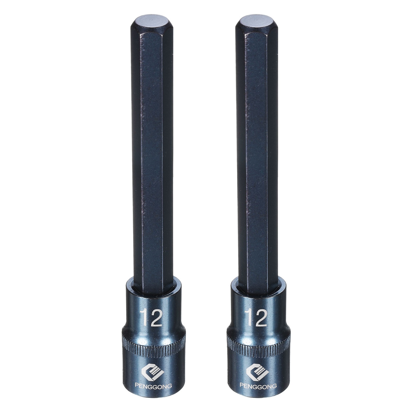 2pcs 1/2" Drive Impact Hex Bit Socket 12mm Metric 5.5" Length S2 Steel, Blue