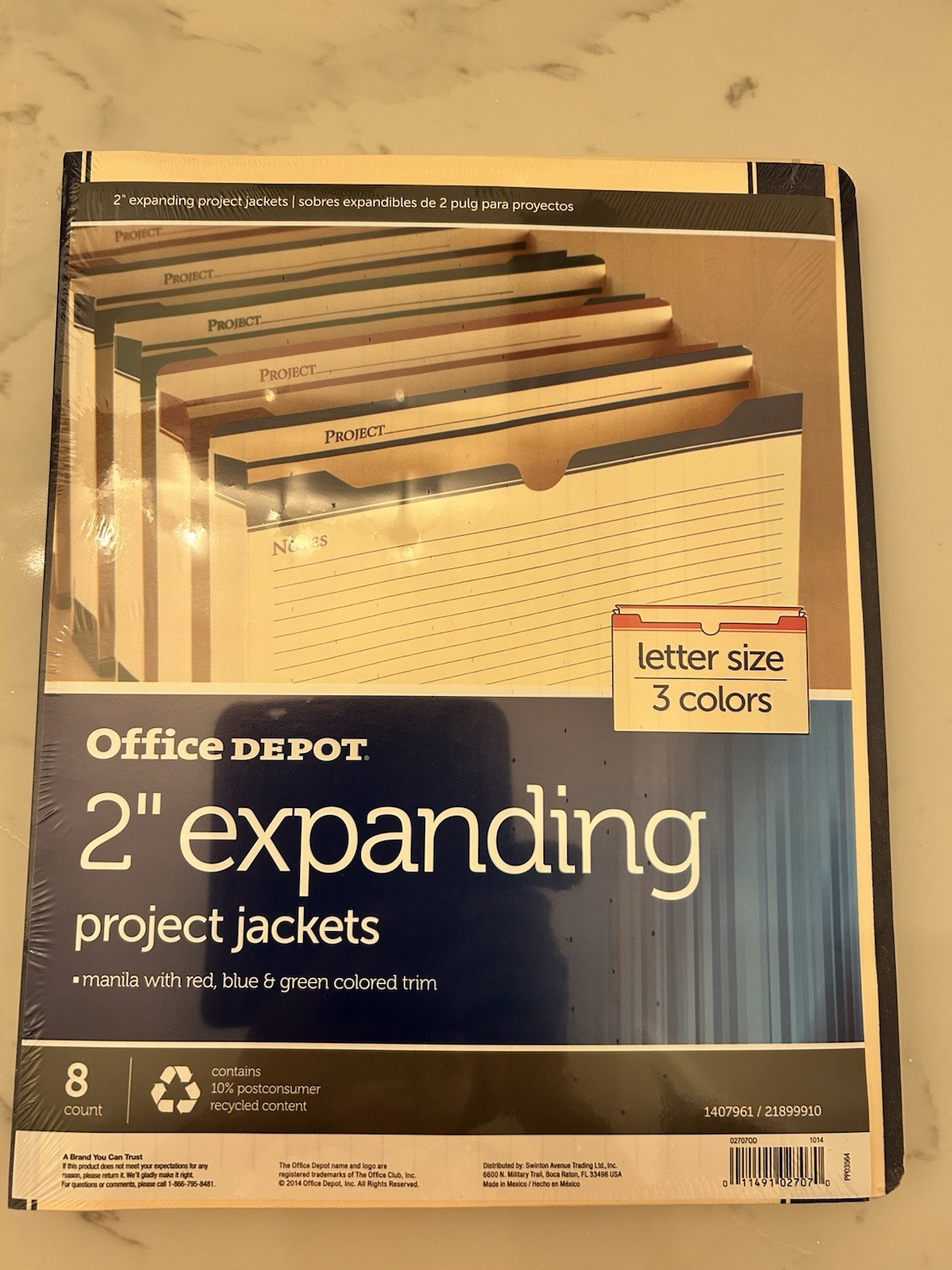 Office Depot 2" Expanding File Jackets Recycled Letter Manila Red Blue Green 8ct