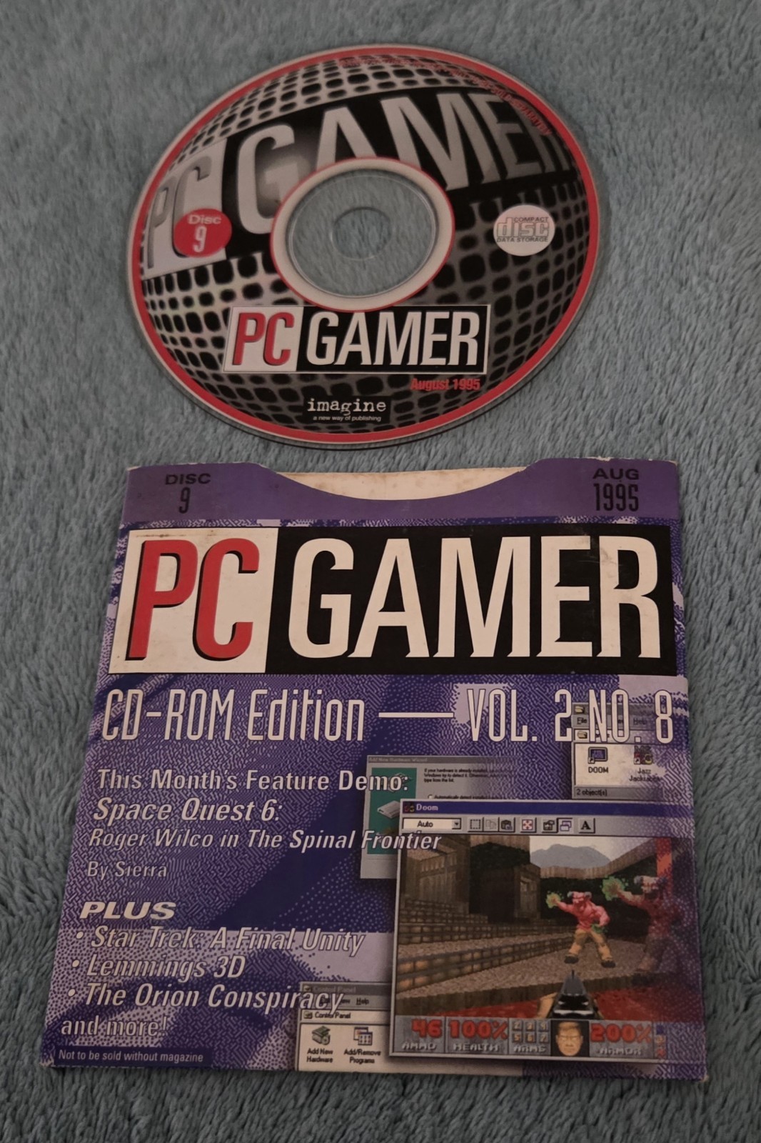 PC Gamer Magazine CD-Rom Disc 9 Aug 1995 Game Demos Space Quest 6, Lemmings 3D