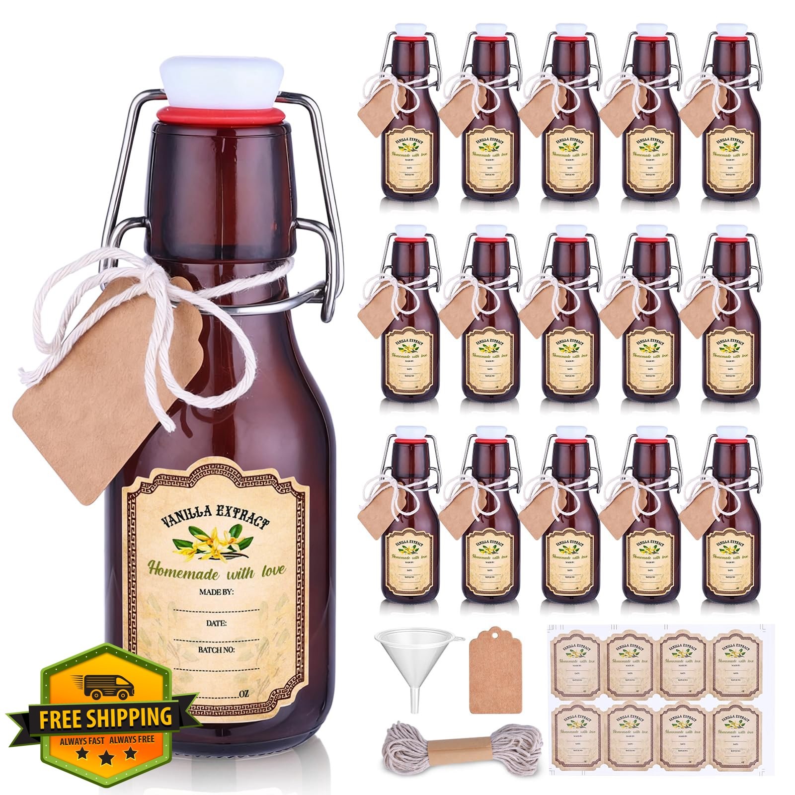 tchrules 16oz 5oz Vanilla Extract Swing Top Glass Bottles Storage Canister