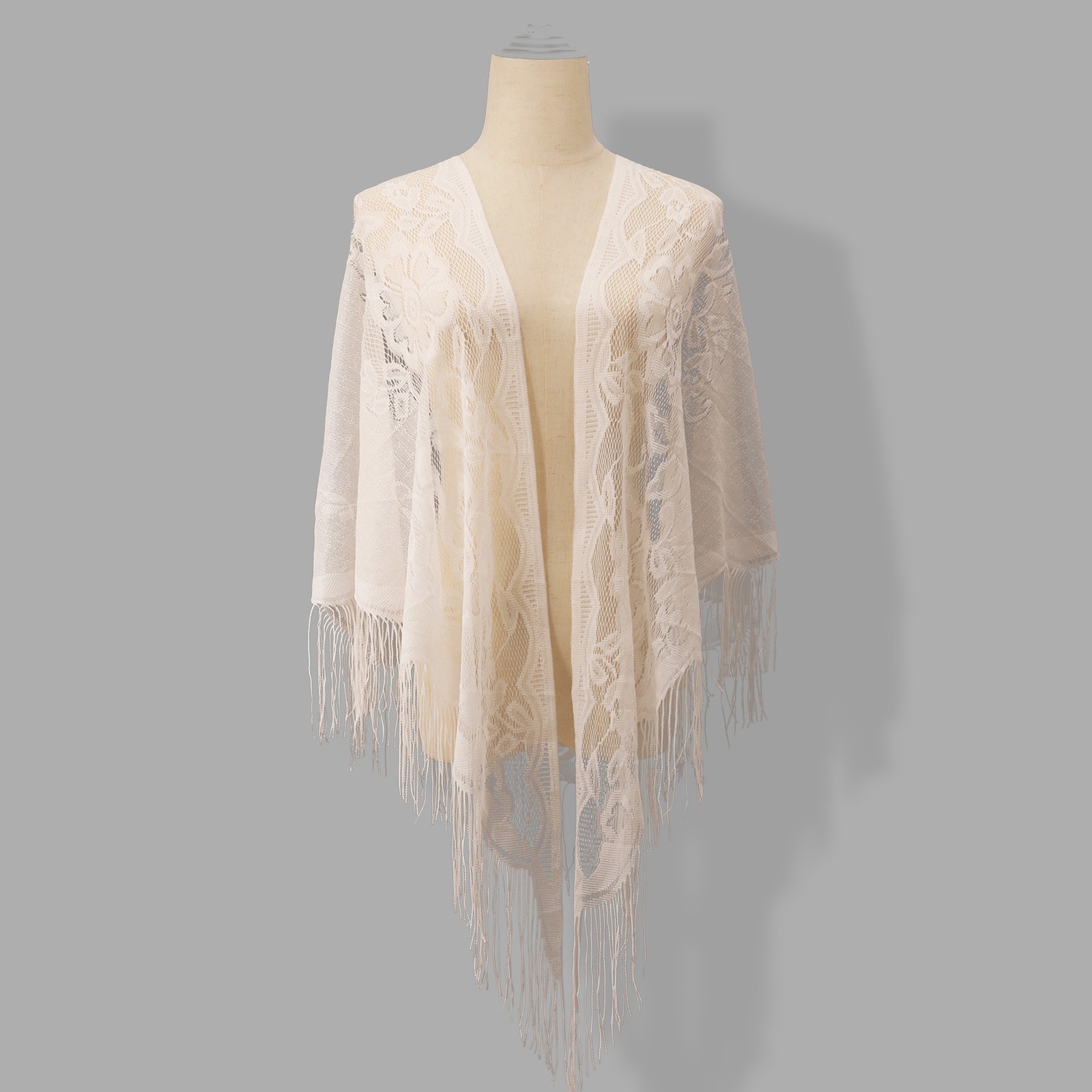 New Women Fashion Hollow Out Solid Color Lace Fringed Triaricarf Large Shawl