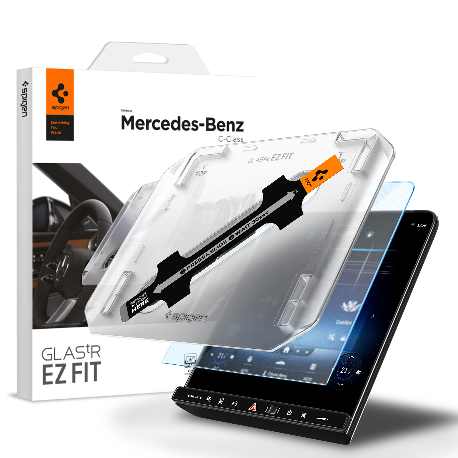 Mercedes Benz C-Class (2022) Screen Protector | Spigen [tR EZ Fit] Car Display
