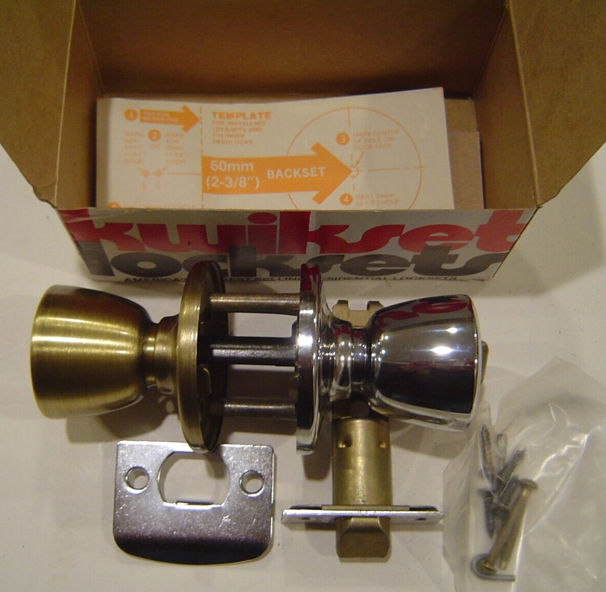 Vintage Kwikset Locksets Bathroom Knob 300B BelAir US-5X26 Ant Br/Chrome USA NOS