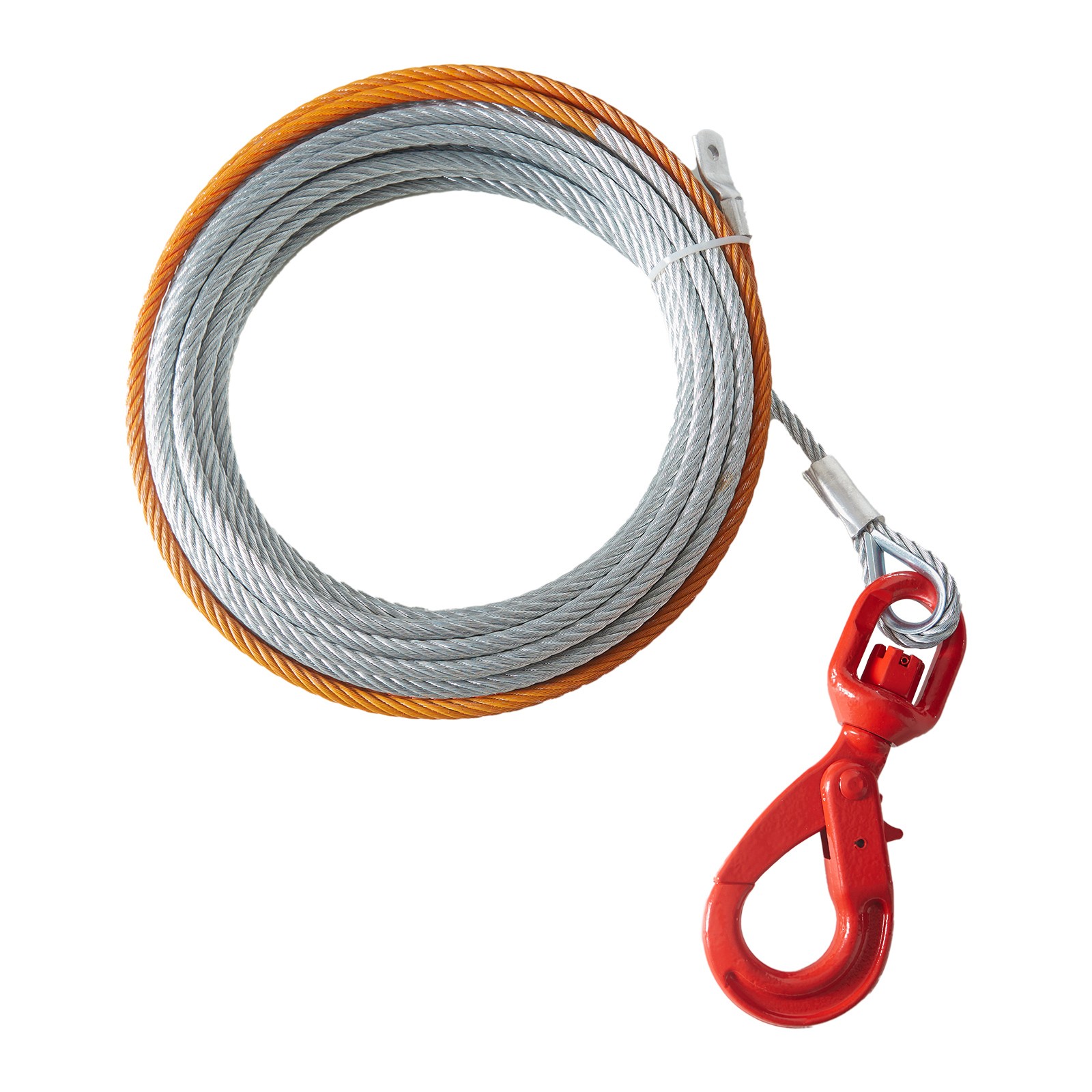 3/8"x75' Winch Cable Steel 15200lb Core Wire Rope Self Locking Swivel Hook